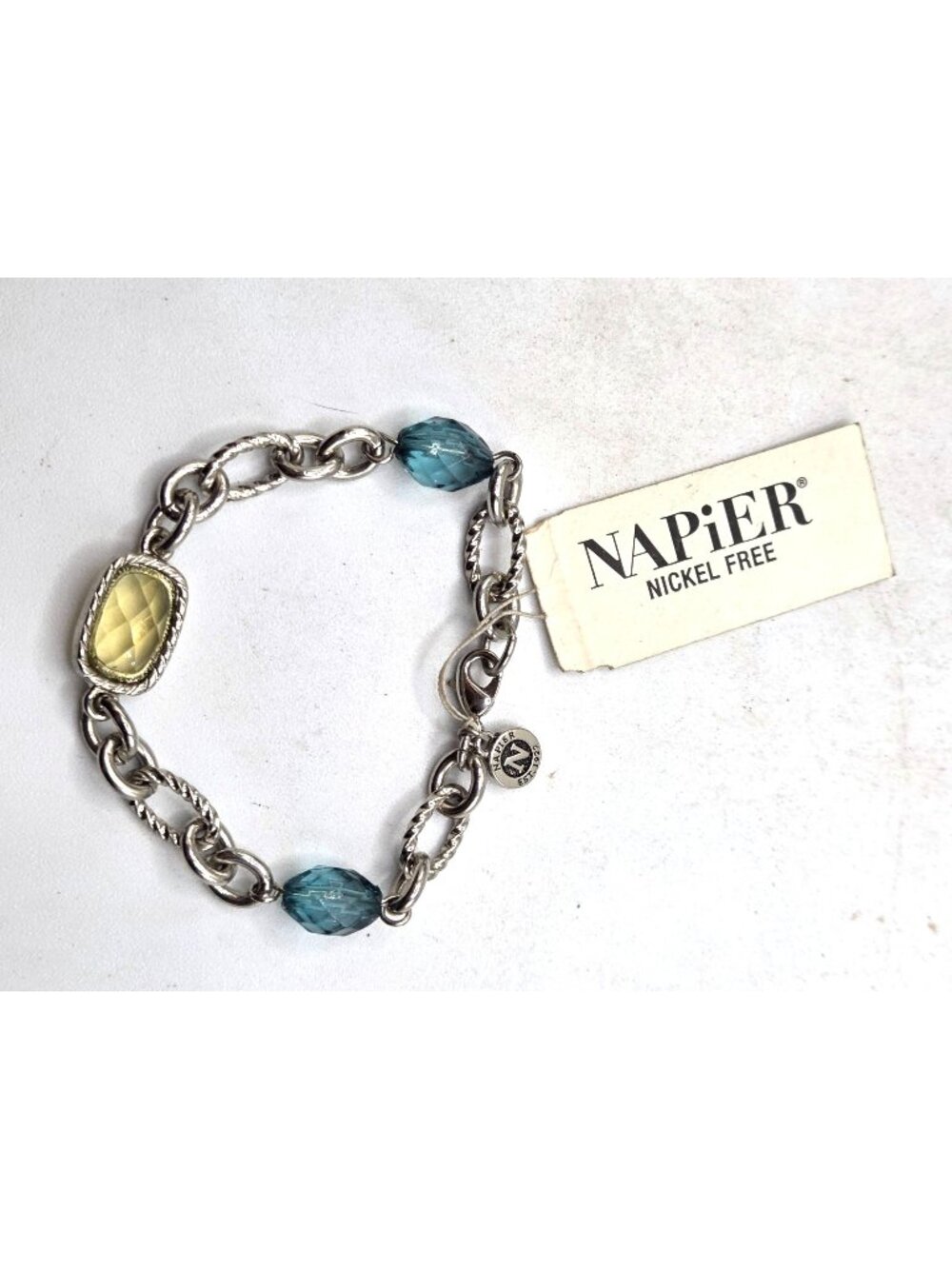 Napier Nickel-Free Silver-Tone Bracelet With Yellow & Blue Faceted Stones